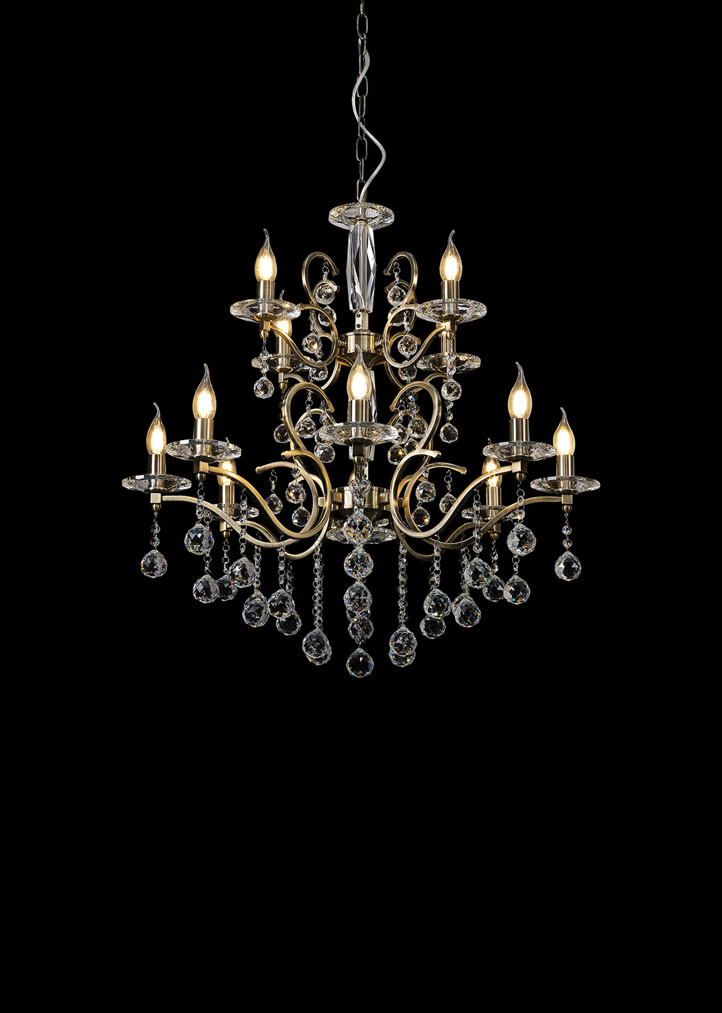 Zinta Antique Brass Crystal Ceiling Lights Diyas Tiered Crystal Fittings